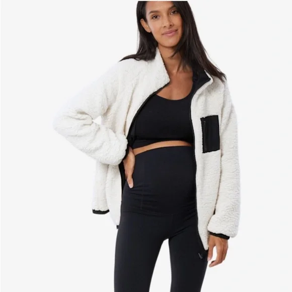 Ingrid & Isabel Black Bomber Jacket with Soft Cream Lining - Picture 5 of 6